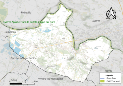 Carte de la ZNIEFF de type 2 sur la commune.