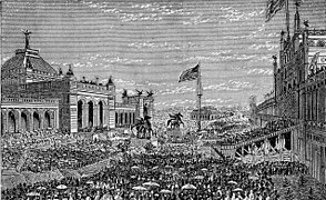 Opening day ceremonies at the Centennial Exhibition at Memorial Hall, 1876 - first World's Fair in the United States