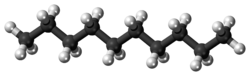 Ball-and-stick model of the decane molecule