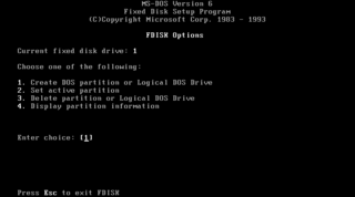 fdisk Command line utility of DOS and Microsoft Windows operating systems