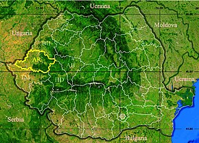 Harta României cu județul Arad indicat