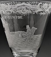 Wheel-engraved businessman, Dutch engraving on English glass, 1735–50