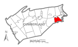 Map of Cumberland County, Pennsylvania highlighting Upper Allen Township