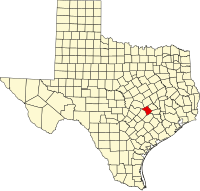 Map of Teksas highlighting Lee County