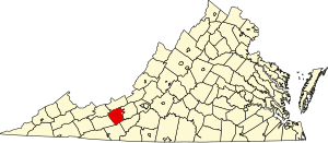 Map of Virginia highlighting Pulaski County