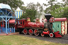 A circus-themed train station prior to its transformation into an old-fashioned train station