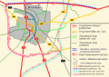 English: Bypasses of Wieluń Polski: Schemat przebiegu obwodnic Wielunia - istniejących i planowanych