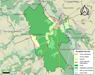 Carte en couleurs présentant l'occupation des sols.