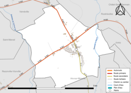 Carte en couleur présentant le réseau hydrographique de la commune