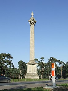 Elveden War Memorial, close to the A11, is 127 feet (39 m) tall. Elveden war memorial - geograph.org.uk - 694750.jpg