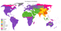 दुनिया के धर्म, जिनका मानचित्रण वितरण के आधार पर किया गया है।
