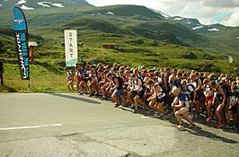 De start van een bergloop in Noorwegen.