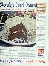 Advertisement showing chocolate cake with seven-minute frosting