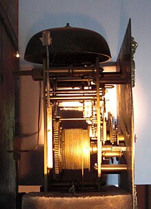 Lateral view of a Timothy Mason longcase clock movement with striking mechanism, c. 1730 Tim Mason.XXX.jpg