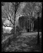 149th-151st Street Ensemble from level below Riverside Drive, looking north. - Henry Hudson Parkway, Extending 11.2 miles from West 72nd Street to Bronx-Westchester border, New York, HAER NY-334-42.tif