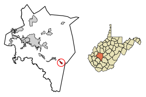 Location of Handley in Kanawha County, West Virginia.