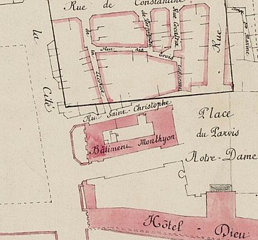 Rue des Trois-Canettes på en karta från 1800-talet (i bildens övre del).