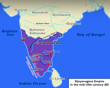 A map depicting the territories of the Vijayanagara Empire Vijayanagara 1450s.png