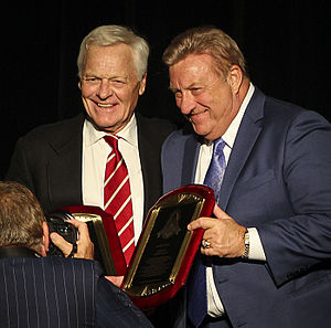 Otis inducted into the St. Louis Sports Hall of Fame, 2015. Jim Bakken presents his plaque. BackenOtis2015.jpg