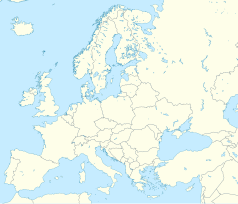 Mapa konturowa Europy, blisko centrum na lewo u góry znajduje się punkt z opisem „Drammen”