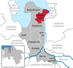 Läget för staden Nordenham i Landkreis Wesermarsch