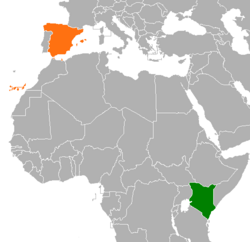 Map indicating locations of Kenya and Spain