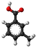 Ball-and-stick model of the m-toluic acid molecule