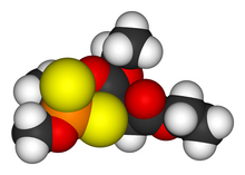 filling model of malathion, showing van der Waals radii for each atom