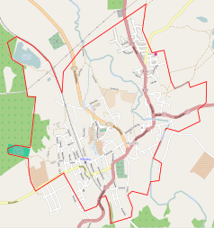 Mapa konturowa Miastka, na dole nieco na lewo znajduje się punkt z opisem „Miastko”