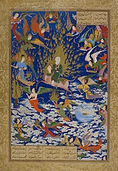 Miraj del profeta por Sultan Muhammad, mostrando ángeles y nubes de influencia china, 1539-43.[77]​