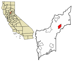 Location of Dobbins in Yuba County, California.