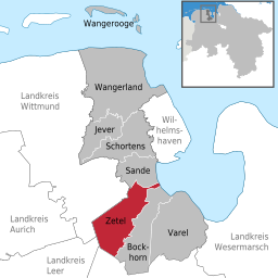 Läget för kommunen Zetel i Landkreis Friesland