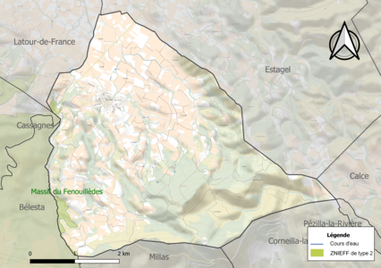 Carte de la ZNIEFF de type 2 sur la commune.