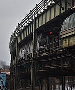 Manhattan-bound F train of R160s enters the station