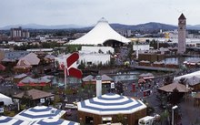 Aerial of the Expo '74 site during the fair. The site later became Riverfront Park.