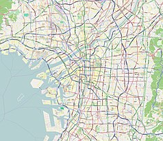 Mapa konturowa Osaki, w centrum znajduje się punkt z opisem „Stadion Osaka”