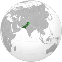 Land controlled by Pakistan shown in dark green; land claimed but not controlled shown in light green