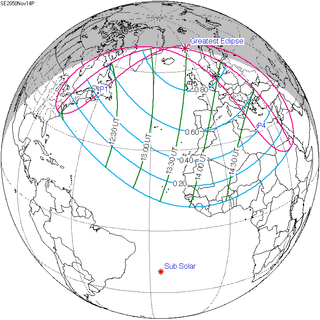 <span class="mw-page-title-main">Solar eclipse of November 14, 2050</span> Future partial solar eclipse