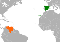 Map indicating locations of Spain and Venezuela