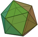 An icosahedron has twenty triangular faces. Icosahedron.svg