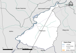 Carte en couleur présentantle réseau hydrographique de la commune