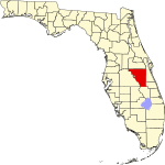 A state map highlighting Osceola County in the middle part of the state. It is large in size.