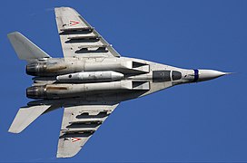 A MiG-29 with painted "false canopy" underneath the front of the plane