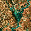 29 Small, blocky shapes of towns, fields, and pastures surround the graceful swirls and whorls of the Mississippi River. Original from NASA. Digitally enhanced by rawpixel uploaded by OceanAtoll, nominated by IamMM,  8,  0,  0