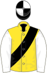 Yellow, black sash, white sleeves, black and white quartered cap