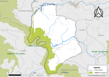 Carte de la ZNIEFF de type 2 de la commune.