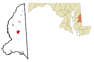 Location in Caroline County and the U.S. state of Maryland