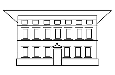 4. A "palazzo" in the Classical style designed as a city building, when seen without the effect of vertical perspective, and with all its verticals and horizontals straightened as it would appear in a drafted elevation. Without the inward taper caused by perspective, the entablature is too large, and the building looks top-heavy. The whole design appears clumsy. It has not been designed to be seen from this view. It has been designed to be seen as Nos. 2 and 3. Transferred to the countryside and given a long vista, it will not appear as elegant as No 1. even though it is identical, except for the entablature/parapet and basement.