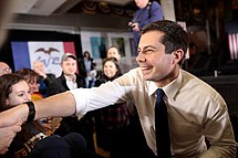 Buttigieg on the campaign trail in Des Moines, Iowa in January 2020. Pete Buttigieg (49377308352).jpg