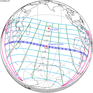 <span class="mw-page-title-main">Solar eclipse of November 25, 2030</span> Total eclipse